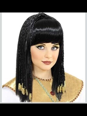 Egyptian Queen Black Wigs with Braids Fringe Costume Accessories
